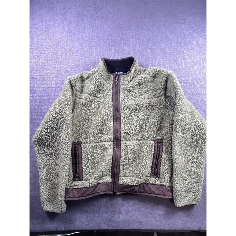 Vintage Kavu Wayside Jacket Women's L Deep Pile Fleece Canvas Trim Full Zip